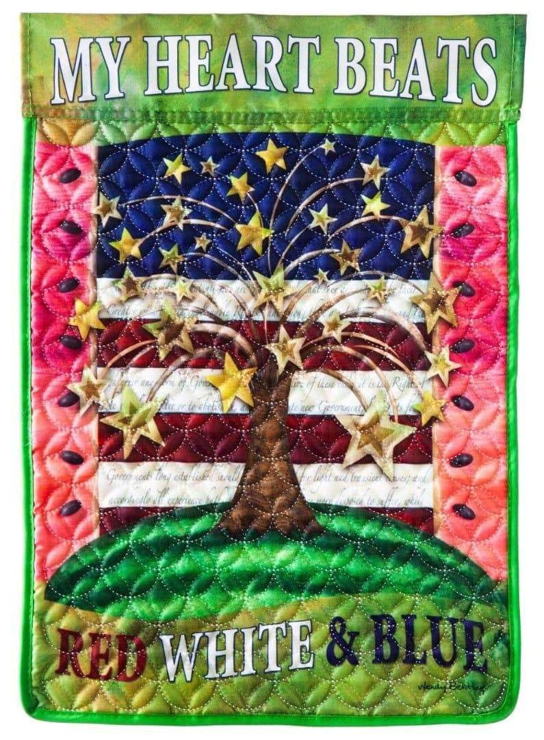 Quilted American Heartbeat Garden Flag 2 Sided
