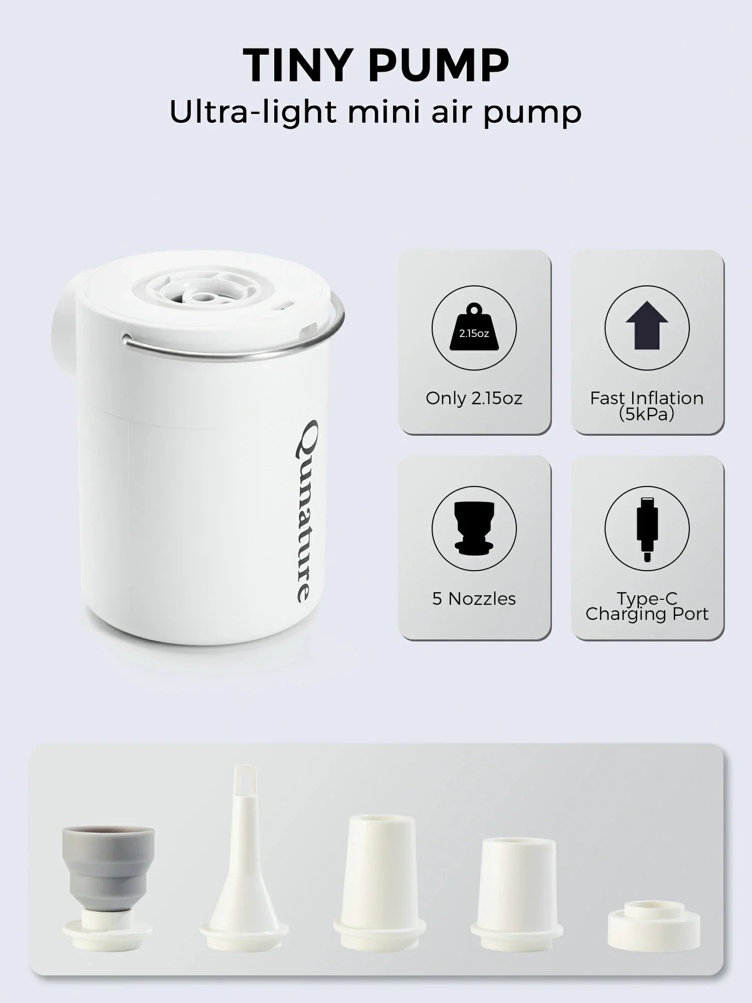 Qunature Mini Electric Pump 1500mAh for Air Bed Mattress,Pool Floats,Swimming Ring,Vacuum Storage Bags