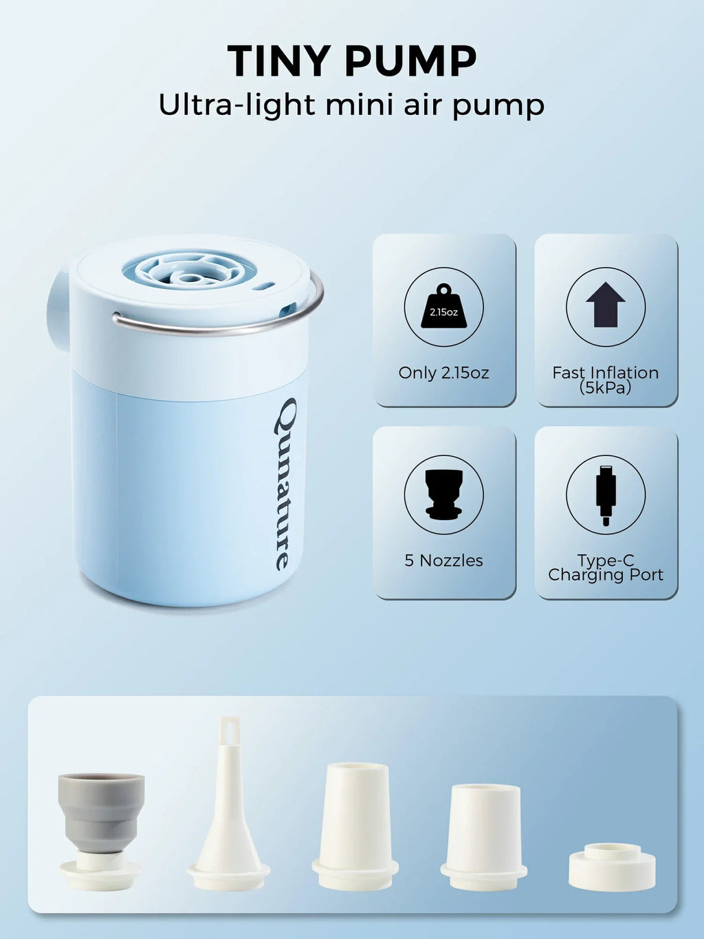 Qunature Mini Electric Pump 1500mAh for Air Bed Mattress,Pool Floats,Swimming Ring,Vacuum Storage Bags