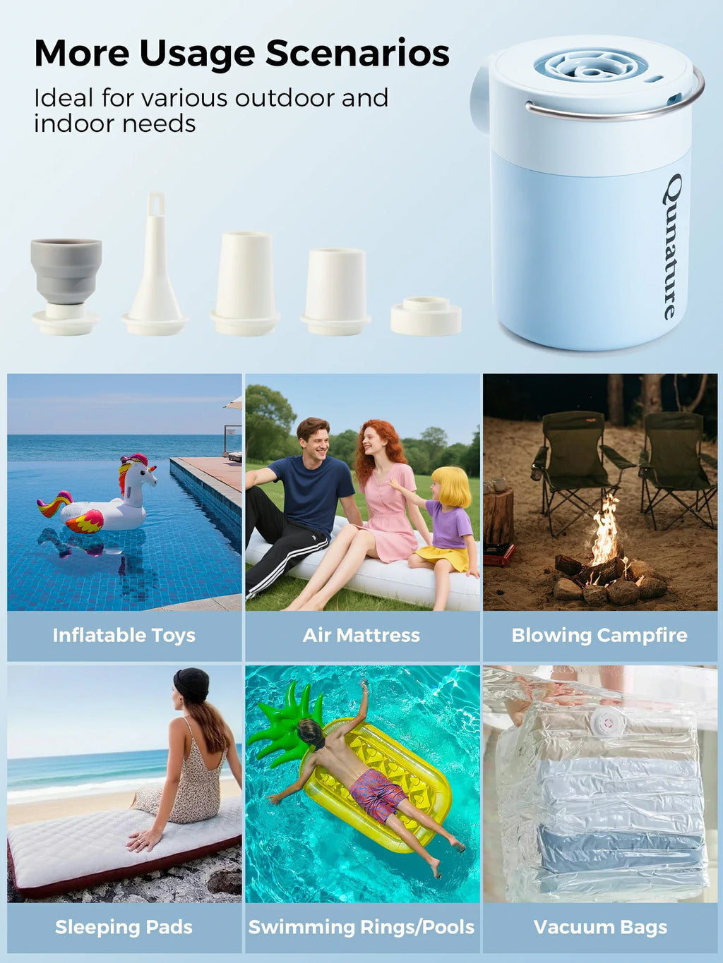 Qunature Mini Electric Pump 1500mAh for Air Bed Mattress,Pool Floats,Swimming Ring,Vacuum Storage Bags