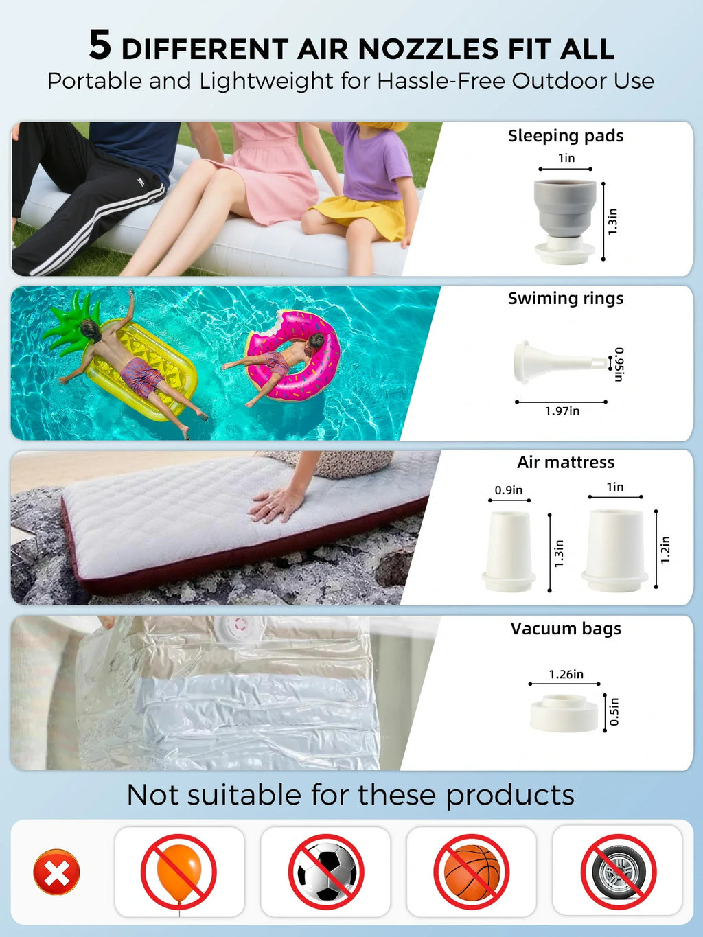 Qunature Mini Electric Pump 1500mAh for Air Bed Mattress,Pool Floats,Swimming Ring,Vacuum Storage Bags