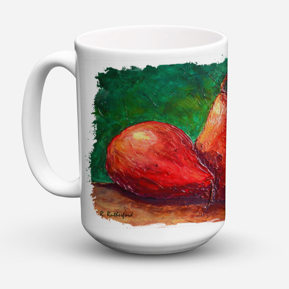 Pears Ceramic Coffee Mug 15 oz Decorative Large C Handle Mug Cup for Tea, Cocoa Hot Chocolate