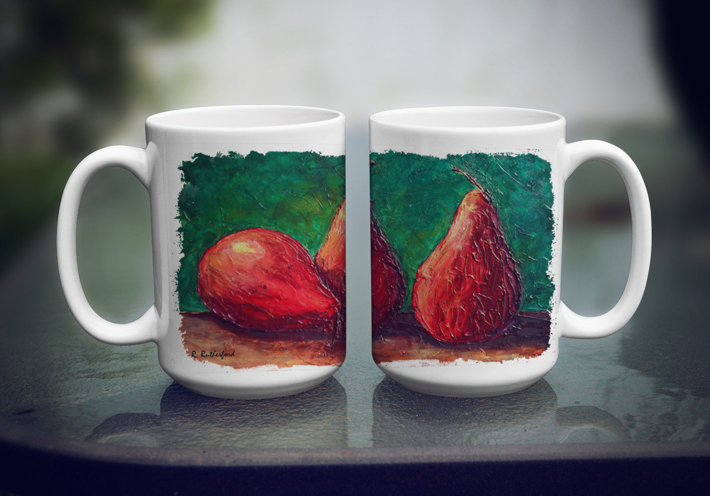 Pears Ceramic Coffee Mug 15 oz Decorative Large C Handle Mug Cup for Tea, Cocoa Hot Chocolate