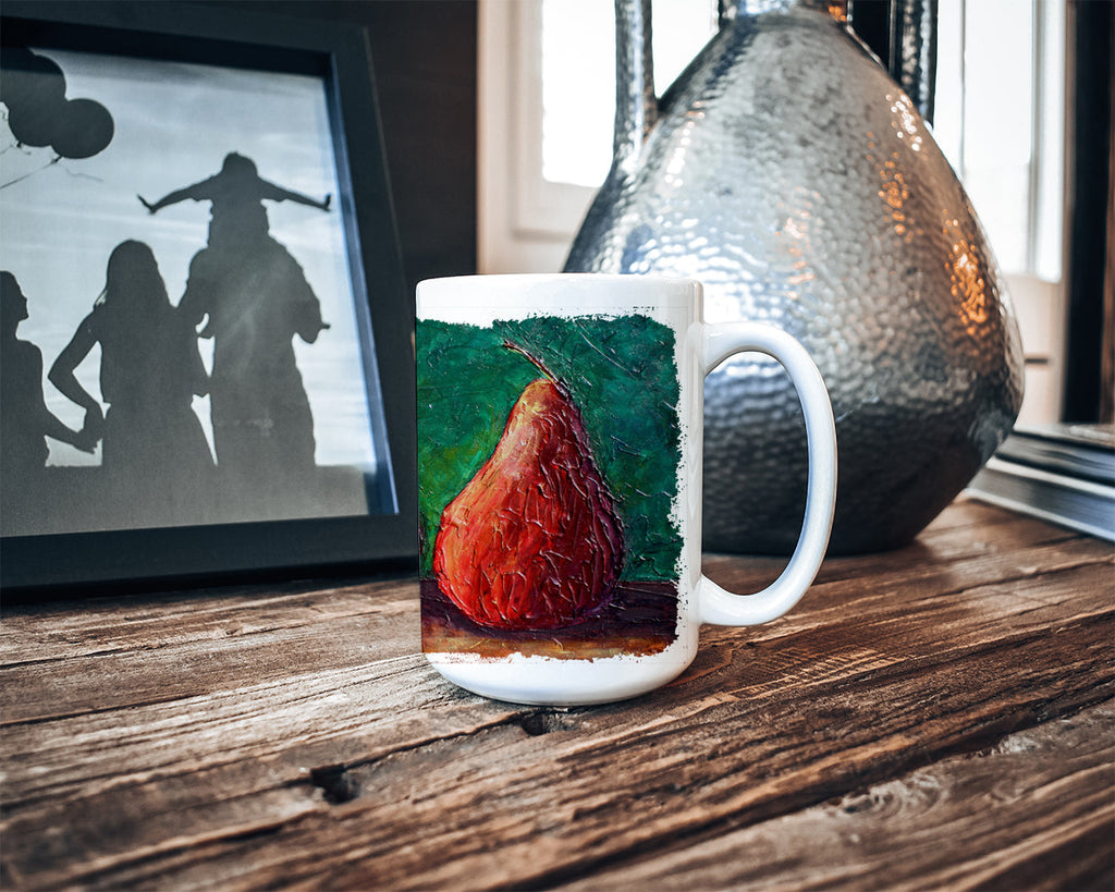 Pears Ceramic Coffee Mug 15 oz Decorative Large C Handle Mug Cup for Tea, Cocoa Hot Chocolate