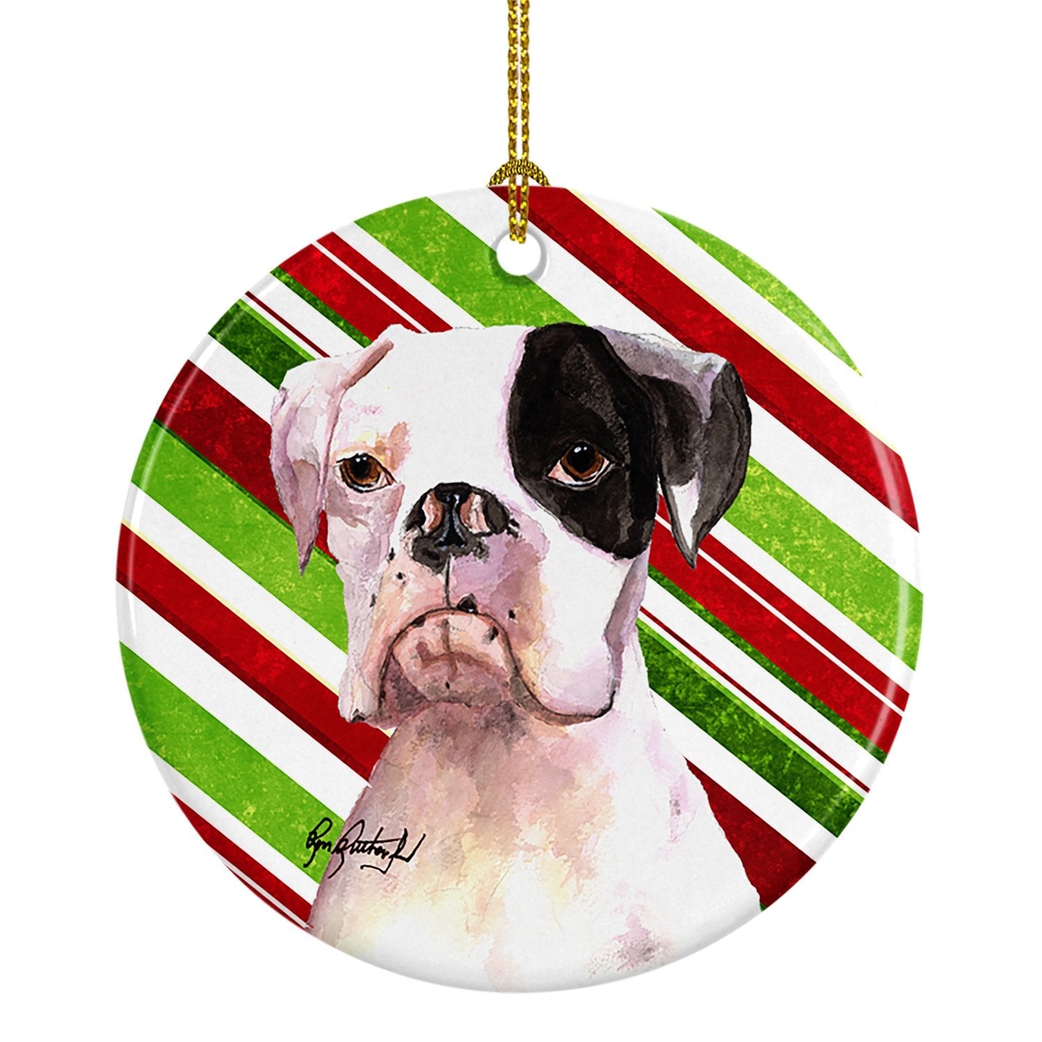 White Boxer Cooper  Ceramic Ornament Christmas Tree Hanging Decorations for Home Christmas Holiday, Party, Gift, 3 in, Multicolor