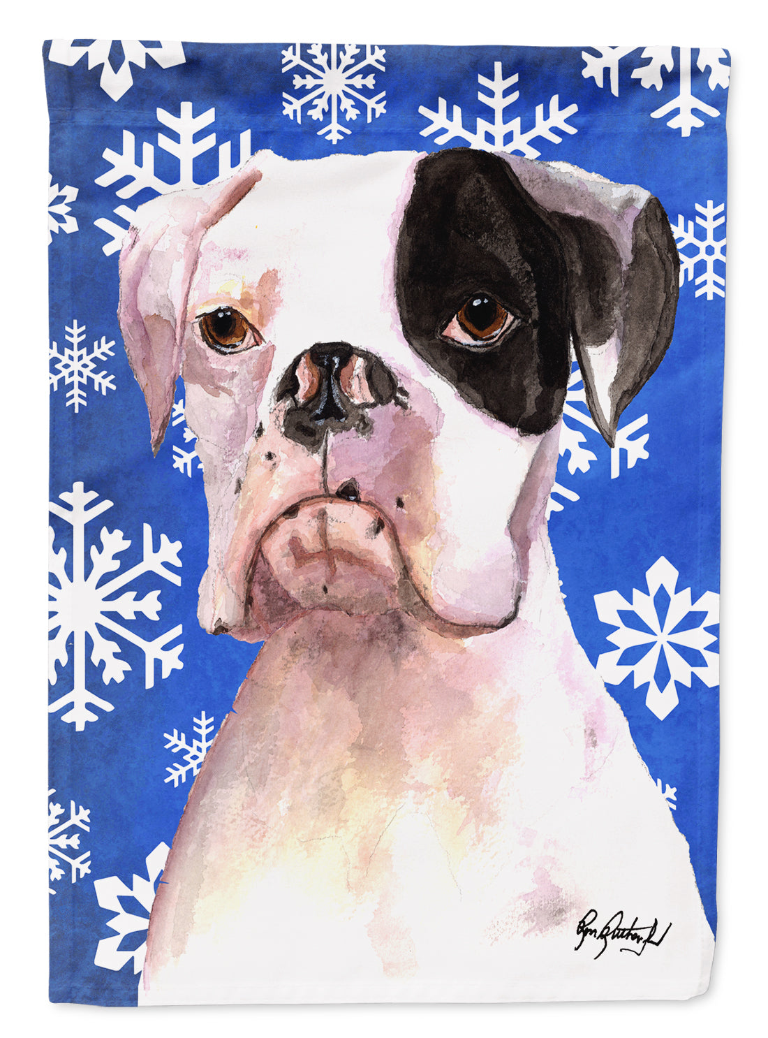 White Boxer Cooper Winter Snowflakes Garden Flag Mailbox Decorative Yard Banner Outside Patio Artwork for Flower Beds, Garden Size, Multicolor