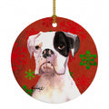 White Boxer Cooper Winter Snowflakes Ceramic Ornament Christmas Tree Hanging Decorations for Home Christmas Holiday, Party, Gift, 3 in, Multicolor