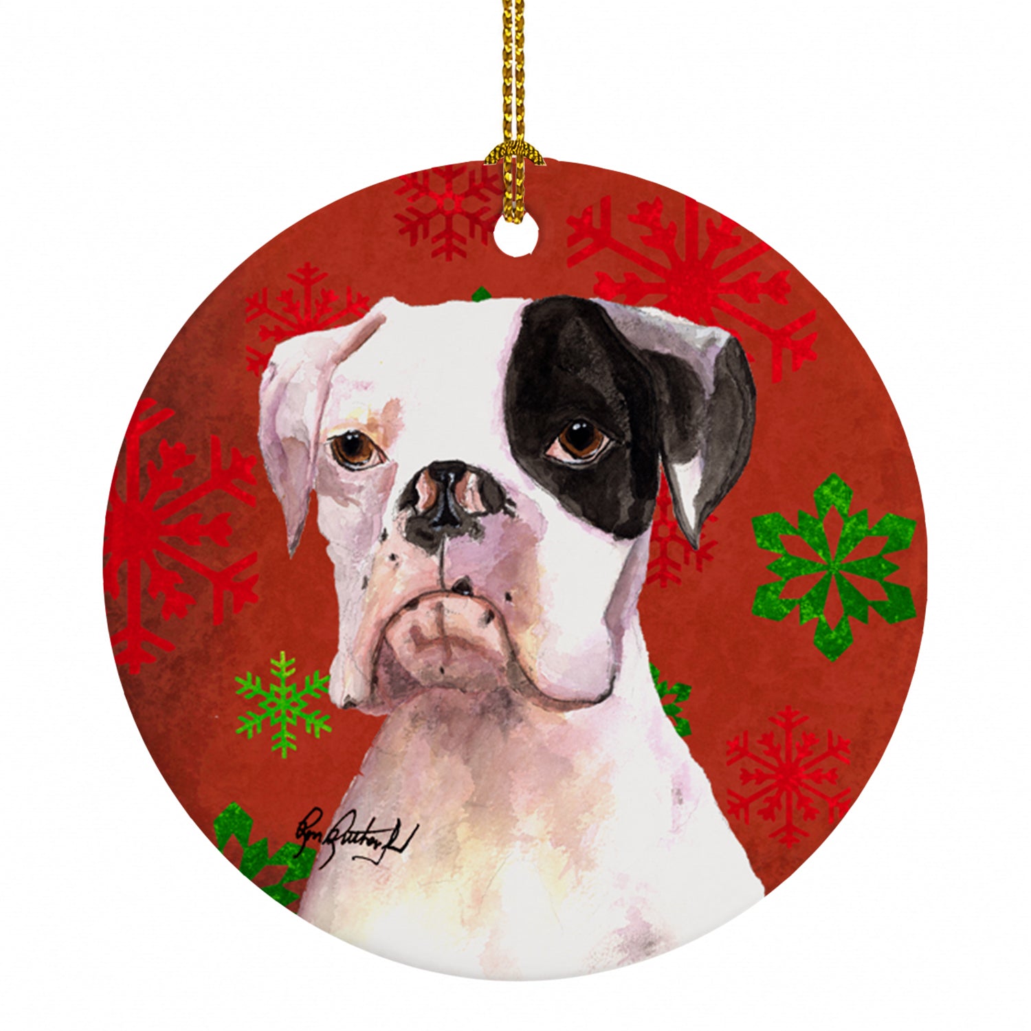 White Boxer Cooper Winter Snowflakes Ceramic Ornament Christmas Tree Hanging Decorations for Home Christmas Holiday, Party, Gift, 3 in, Multicolor