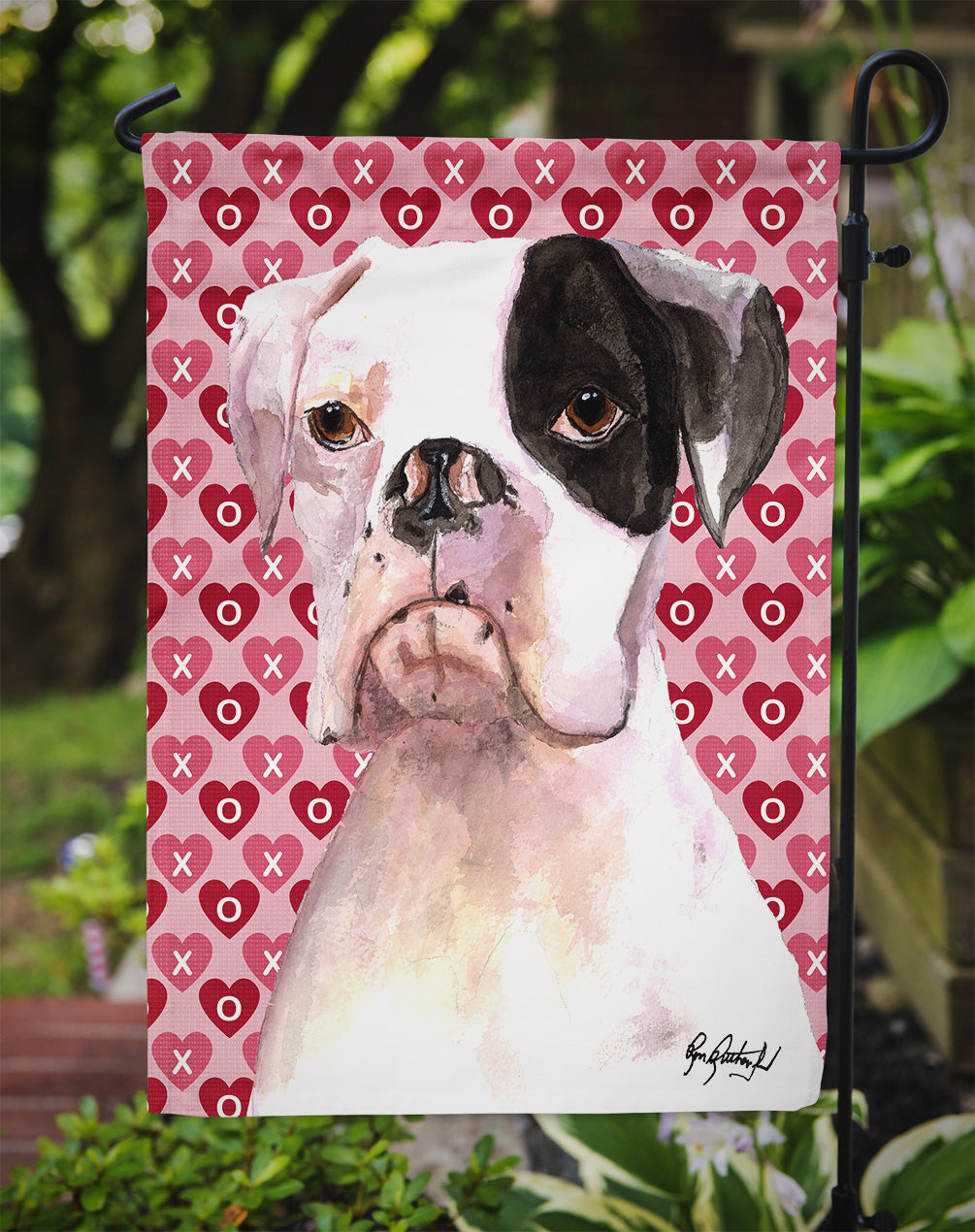 White Boxer Cooper Hearts and Love Garden Flag Mailbox Decorative Yard Banner Outside Patio Artwork for Flower Beds, Garden Size, Multicolor