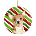 Chihuahua Candy Cane Christmas Ceramic Ornament Christmas Tree Hanging Decorations for Home Christmas Holiday, Party, Gift, 3 in, Multicolor