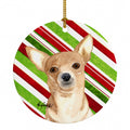 Chihuahua Candy Cane Christmas Ceramic Ornament Christmas Tree Hanging Decorations for Home Christmas Holiday, Party, Gift, 3 in, Multicolor