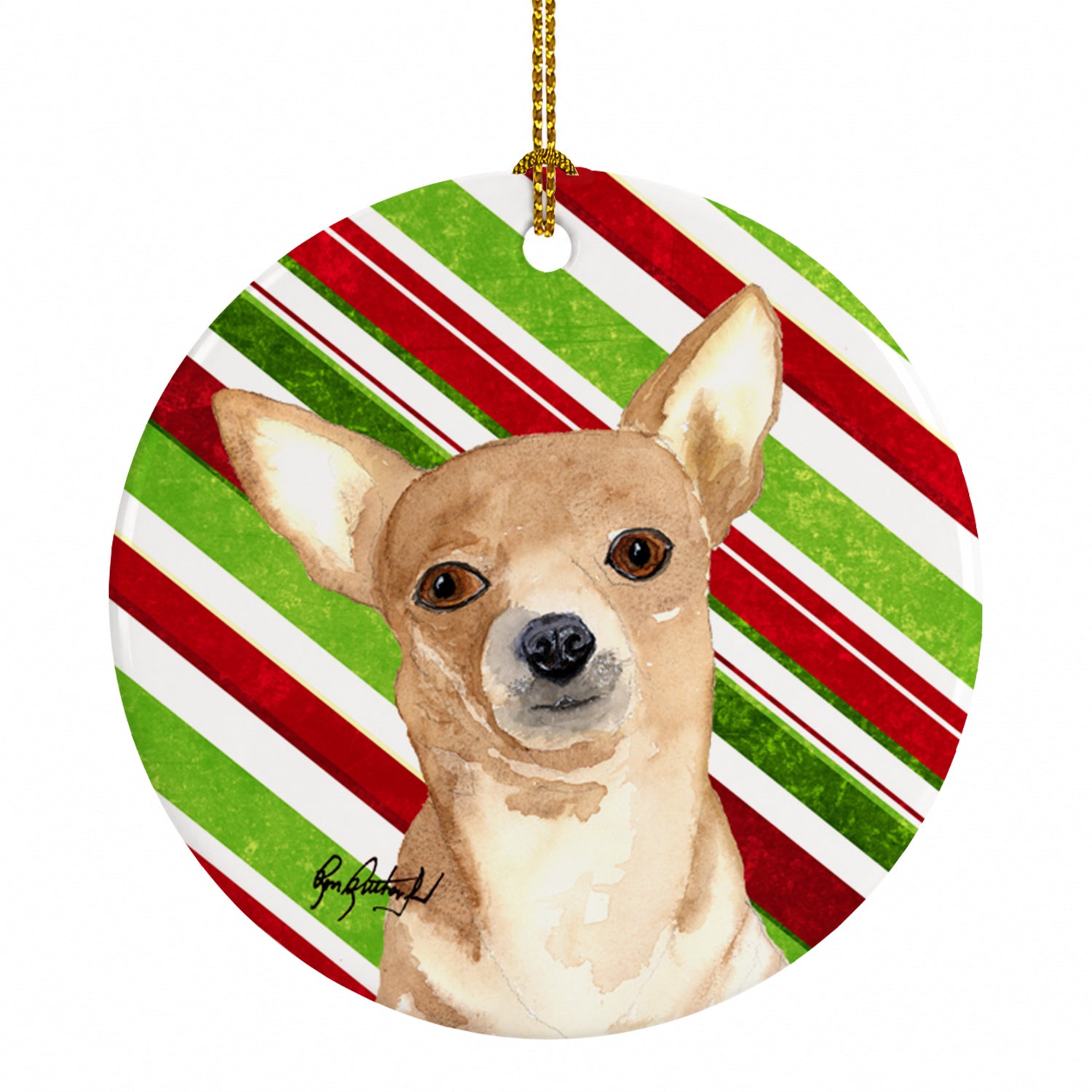Chihuahua Candy Cane Christmas Ceramic Ornament Christmas Tree Hanging Decorations for Home Christmas Holiday, Party, Gift, 3 in, Multicolor