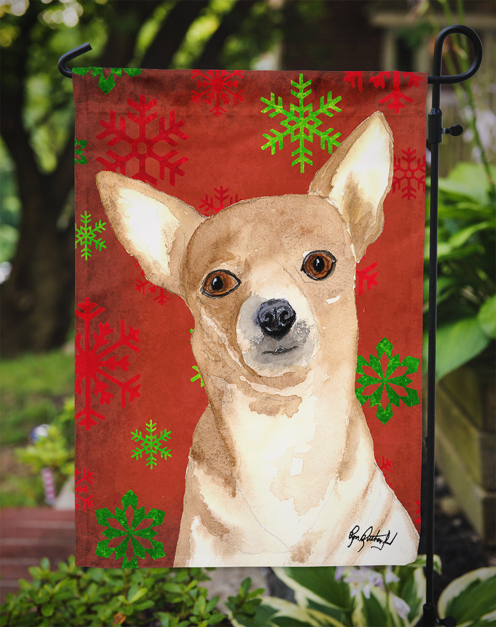 Chihuahua Red Snowflakes Garden Flag Mailbox Decorative Yard Banner Outside Patio Artwork for Flower Beds, Garden Size, Multicolor