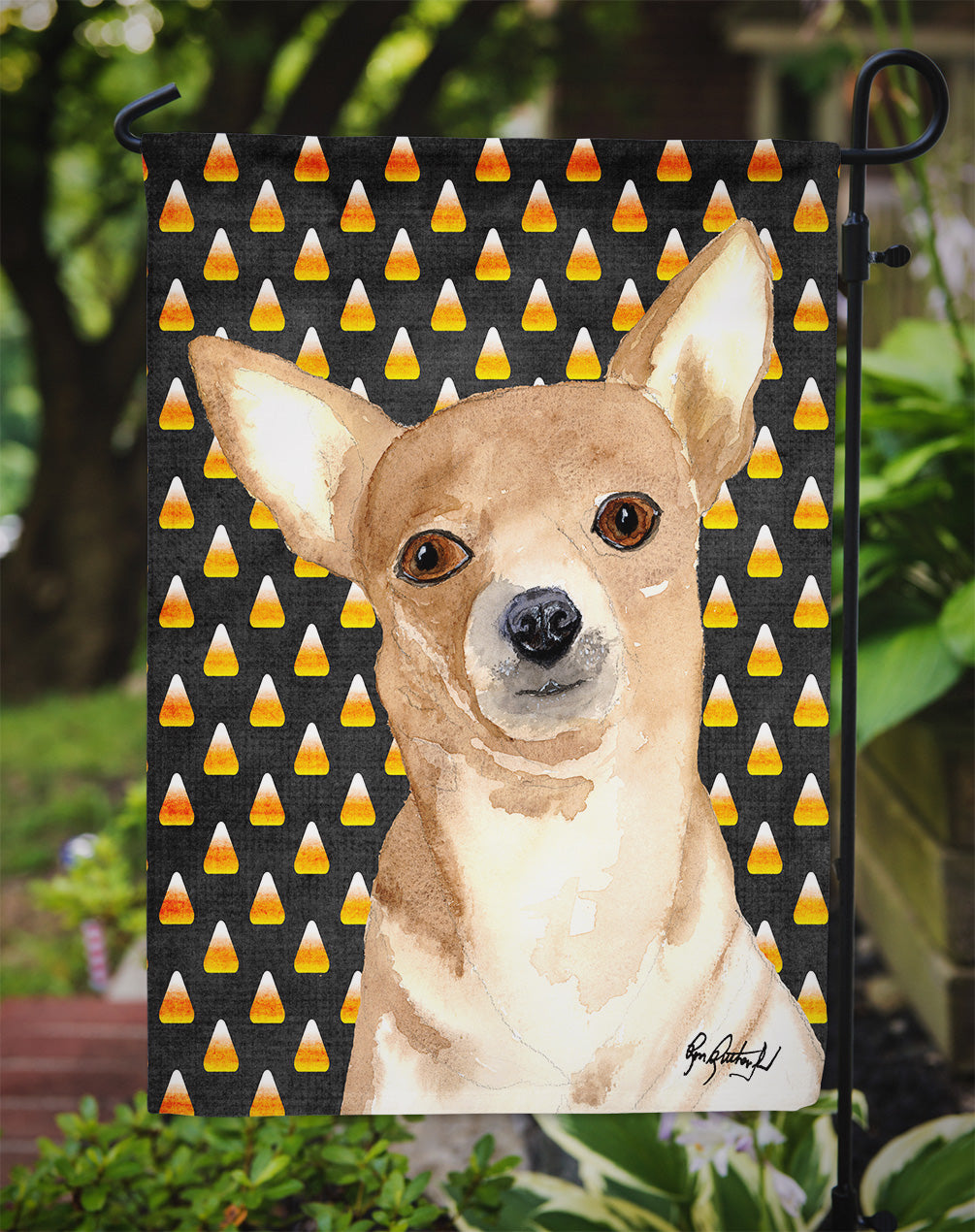 Chihuahua Candy Corn Halloween Garden Flag Mailbox Decorative Yard Banner Outside Patio Artwork for Flower Beds, Garden Size, Multicolor
