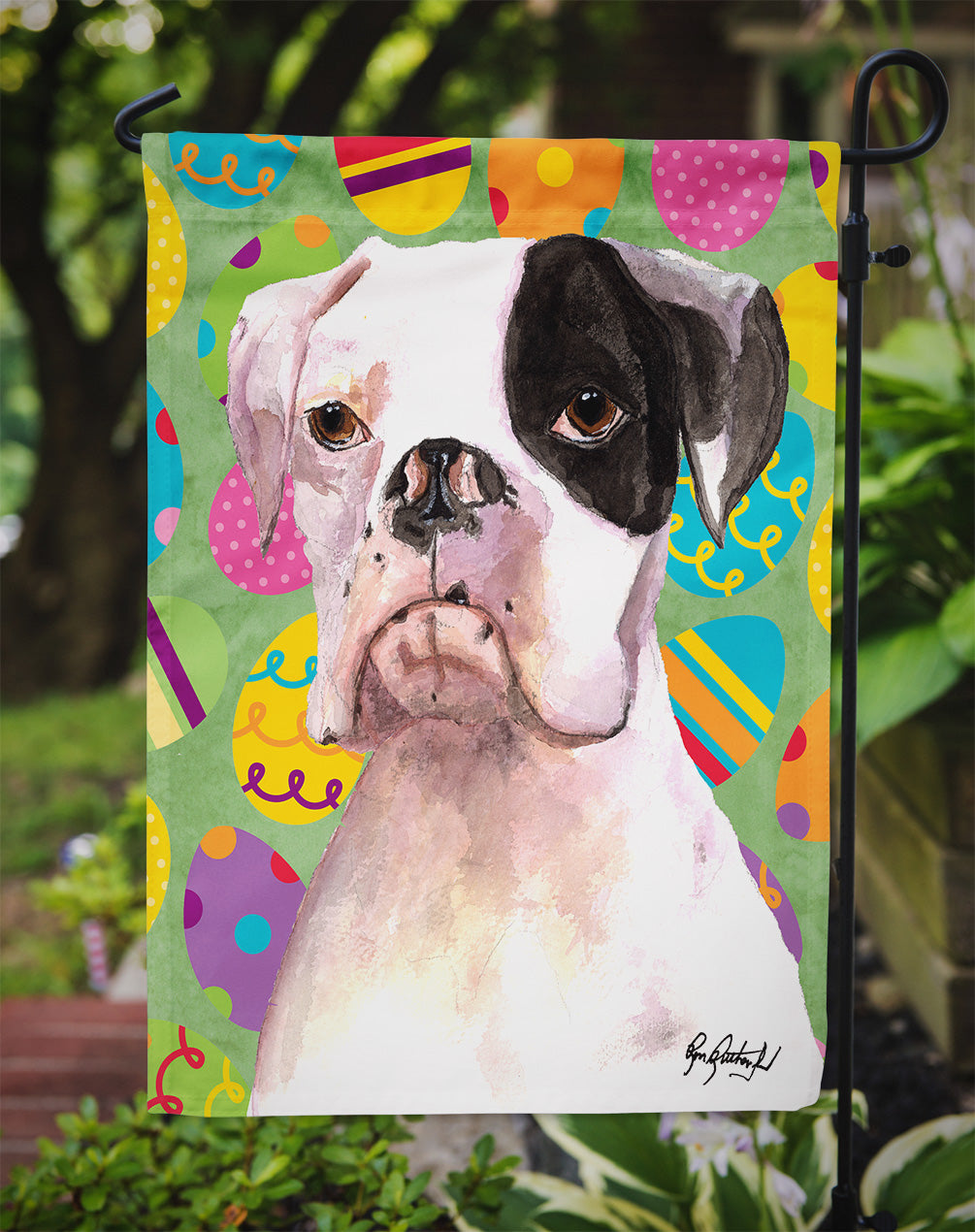 White Boxer Easter Eggs Garden Flag Mailbox Decorative Yard Banner Outside Patio Artwork for Flower Beds, Garden Size, Multicolor