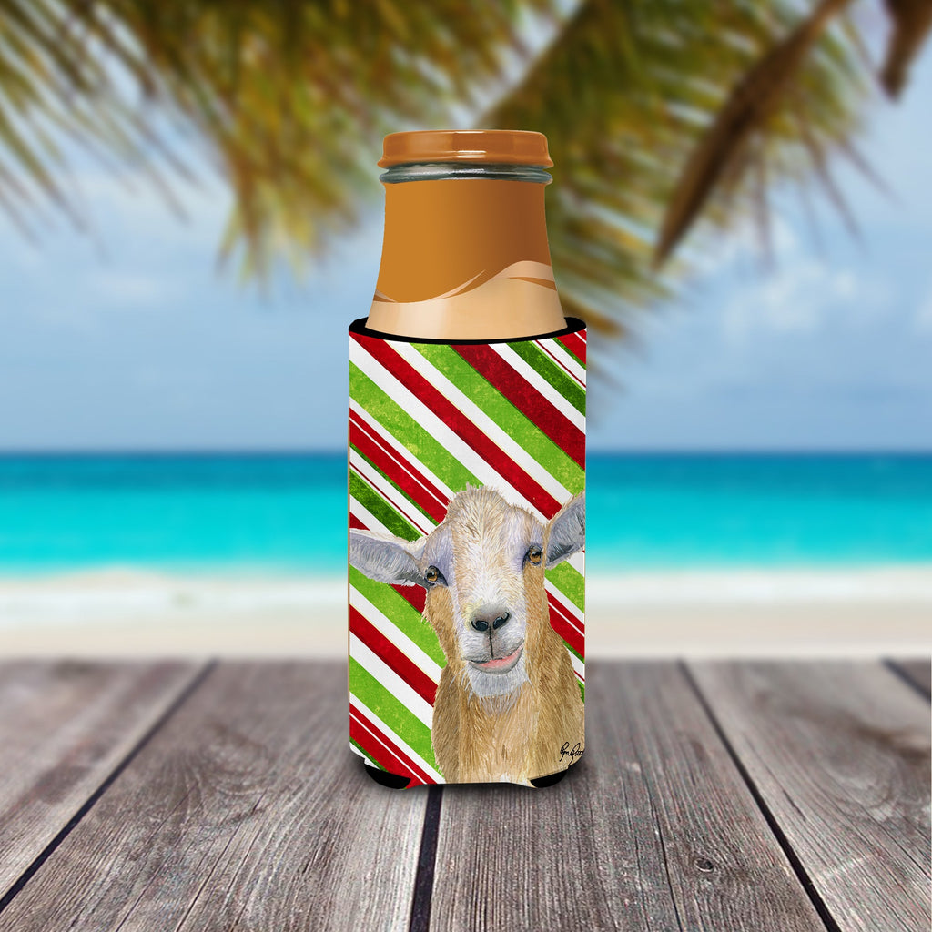 Goat Red Snowflakes Holiday Christmas Slim Can Hugger , Insulated Foam Hugger for 12 oz Slim Cans, Beer Bottles & Water Bottles, Printed in USA