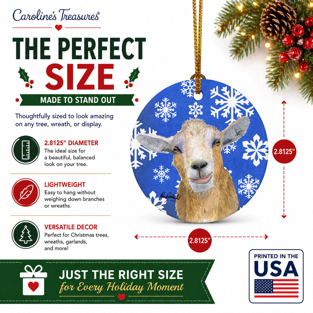 Goat Winter Snowflakes Holiday Ceramic Ornament Christmas Tree Hanging Decorations for Home Christmas Holiday, Party, Gift, 3 in, Multicolor