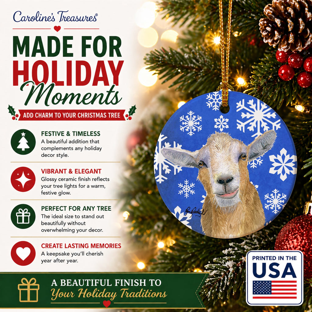 Goat Winter Snowflakes Holiday Ceramic Ornament Christmas Tree Hanging Decorations for Home Christmas Holiday, Party, Gift, 3 in, Multicolor
