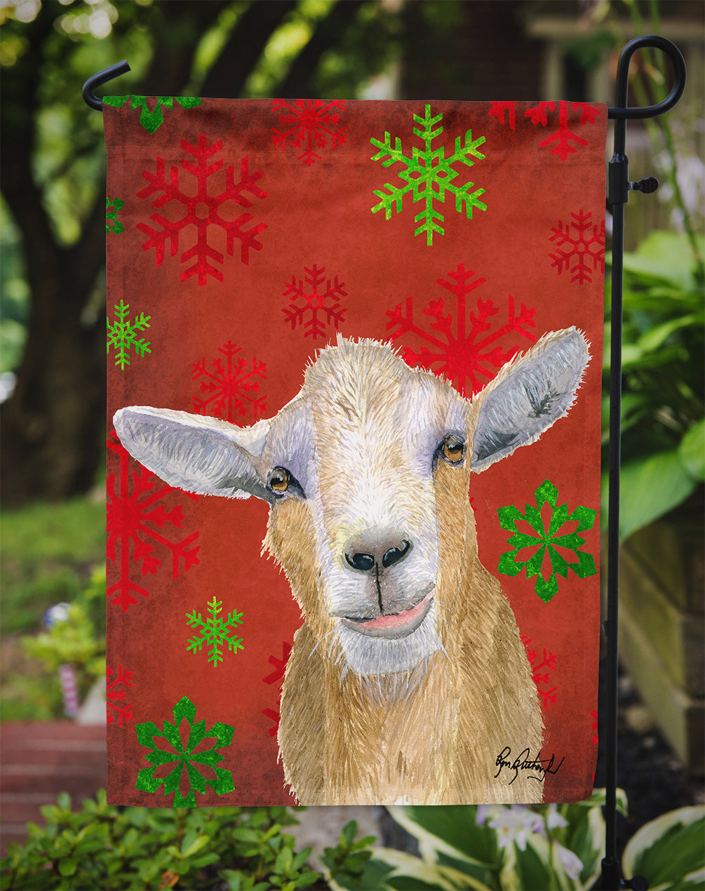 Goat Candy Cane Holiday Christmas Garden Flag Mailbox Decorative Yard Banner Outside Patio Artwork for Flower Beds, Garden Size, Multicolor
