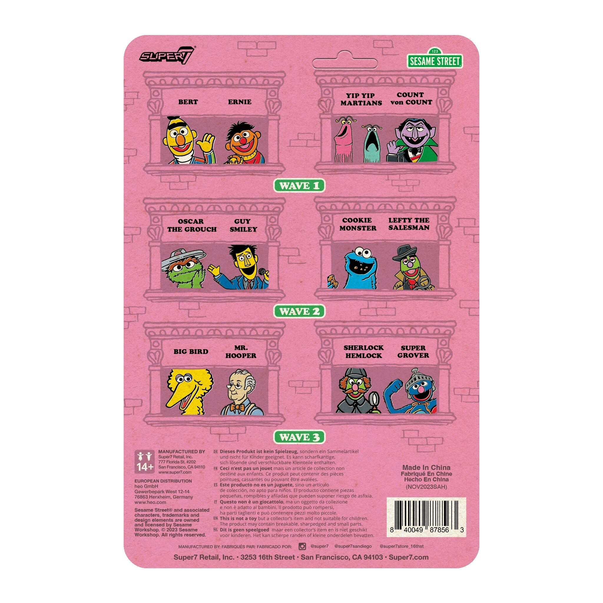 Super7 x SESAME STREET - SUPER GROVER, SHERLOCK HEMLOCK, MR. HOOPER, BIG BIRD ReAction Figures