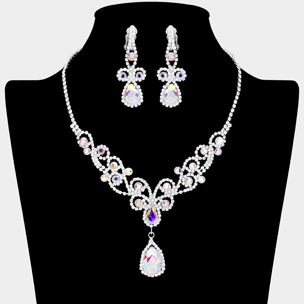Teardrop Crystal Rhinestone Vine Drop Collar Necklace
