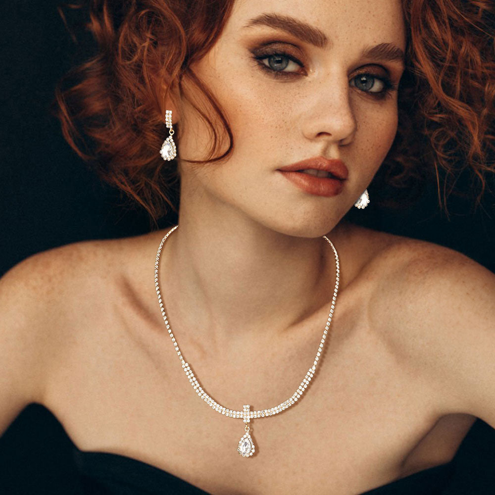 Teardrop Stone Pointed Rhinestone Paved U Shaped Necklace