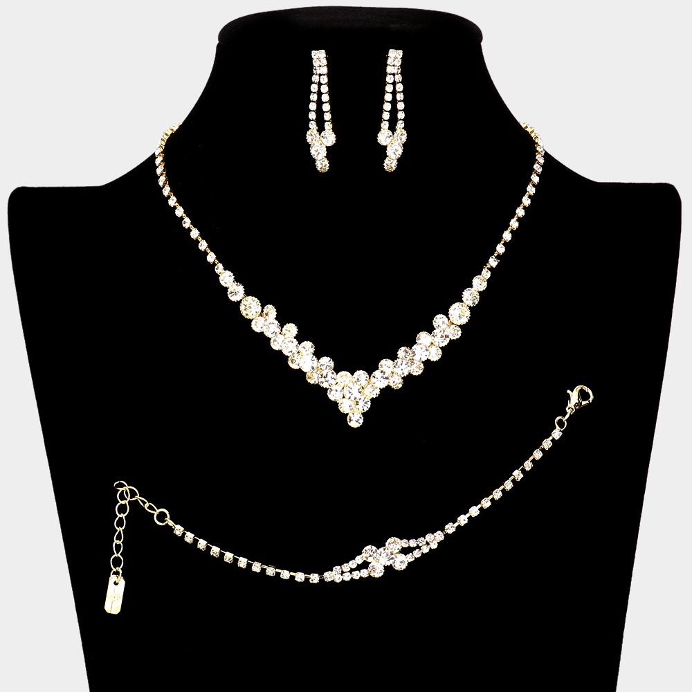 3PCS - Crystal rhinestone bubble necklace jewelry set