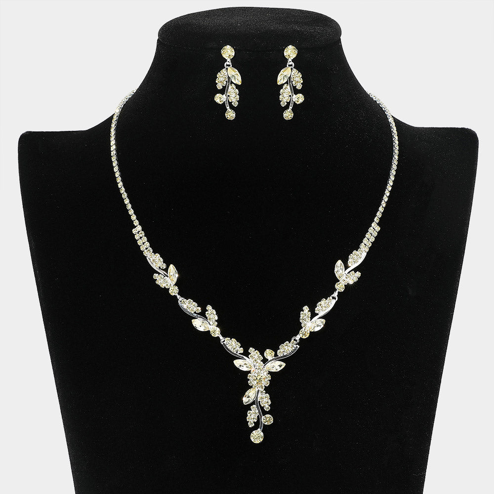 Rhinestone Paved Marquise Stone Stem Necklace
