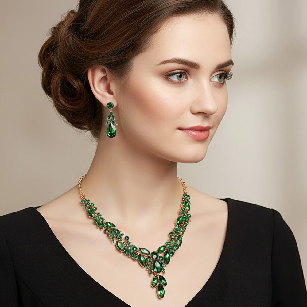 Teardrop Marquise Rhinestone Cluster Embellished Cascading Necklace