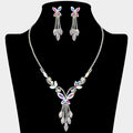 Marquise Stone Cluster Butterfly Drop Accent Rhinestone Paved Necklace
