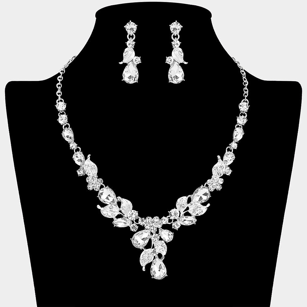 Teardrop Stone Cluster Leaf Embellished Necklace