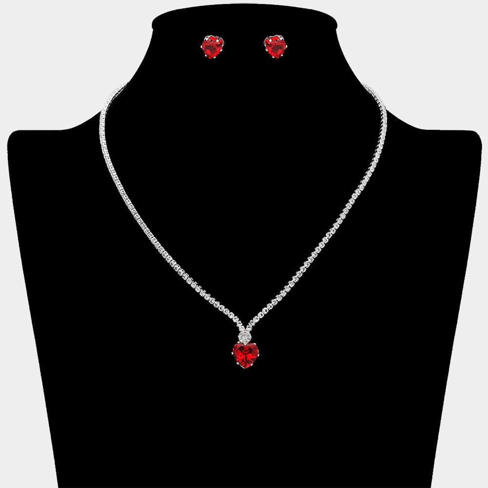 CZ Heart Stone Cluster Pendant Accent RHinestone Pave Necklace