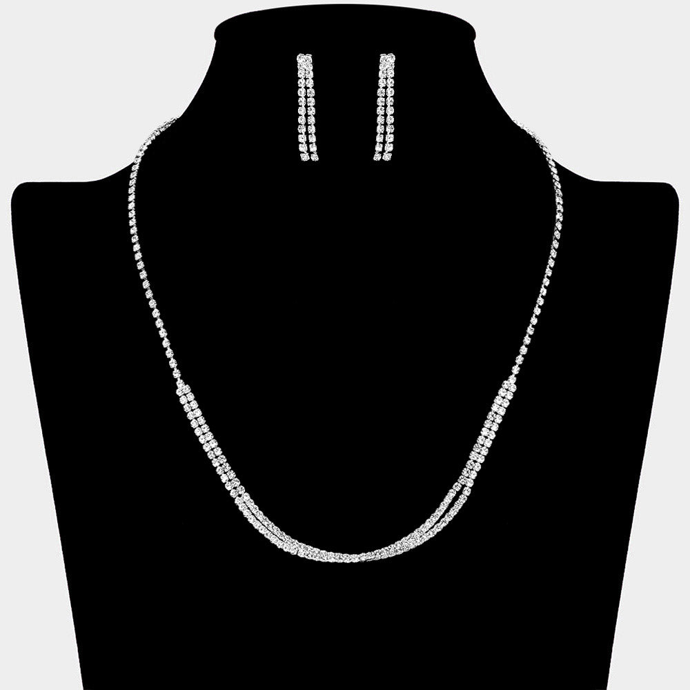 Layered Rhinestone Dual Strand Necklace
