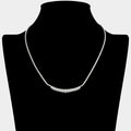 Round CZ Stone Cluster Bar Accent Rhinestone Paved Necklace