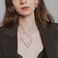 Round Stone Accented Rhinestone Fringe Necklace