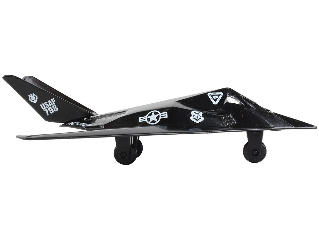 Lockheed F-117 Nighthawk Stealth Aircraft Black "United States Air Force" with Runway Section Diecast Model Airplane by Runway24