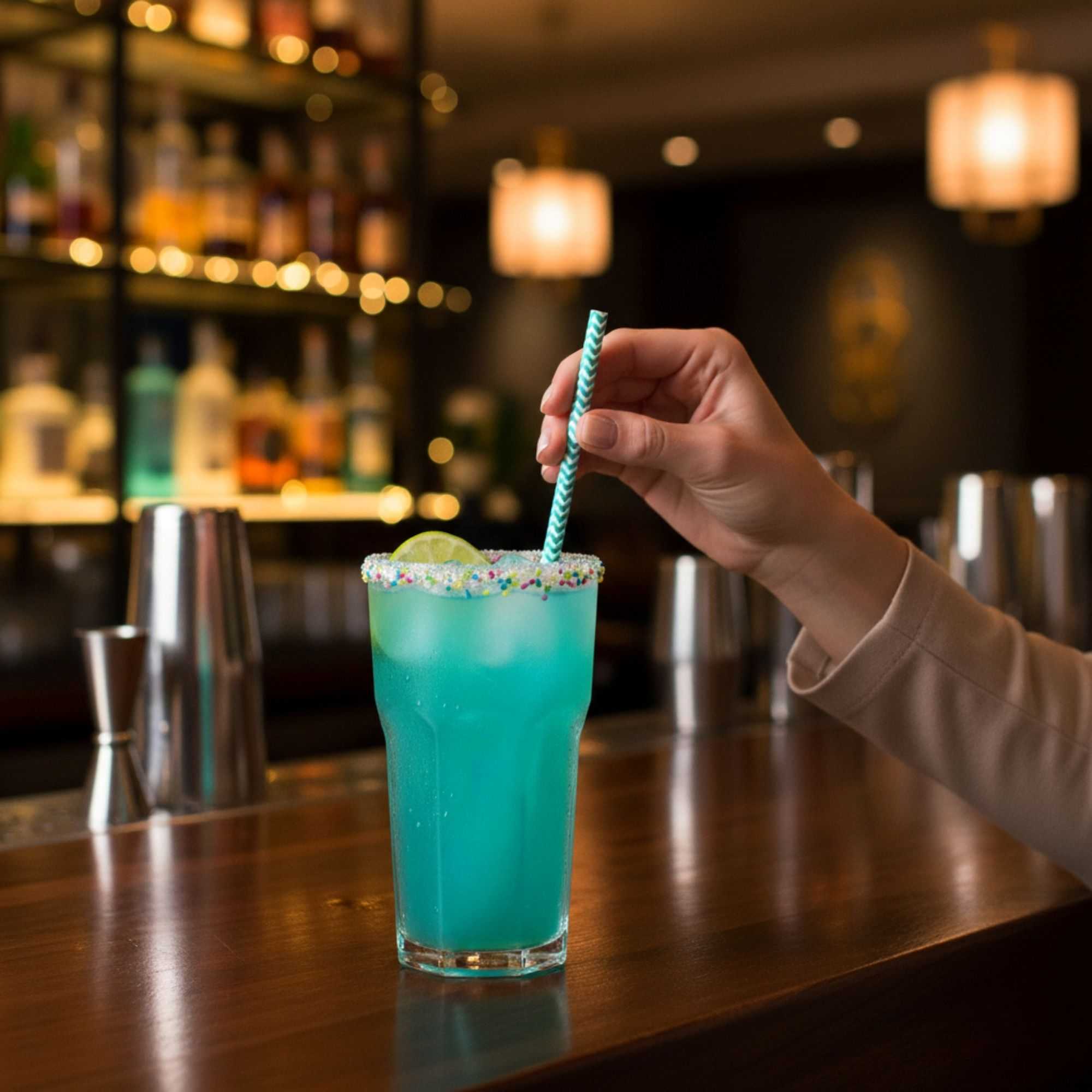 Bev Tek Turquoise Paper Straw - Zig Zags, Biodegradable, 6mm - 7 3/4" - 100 count box