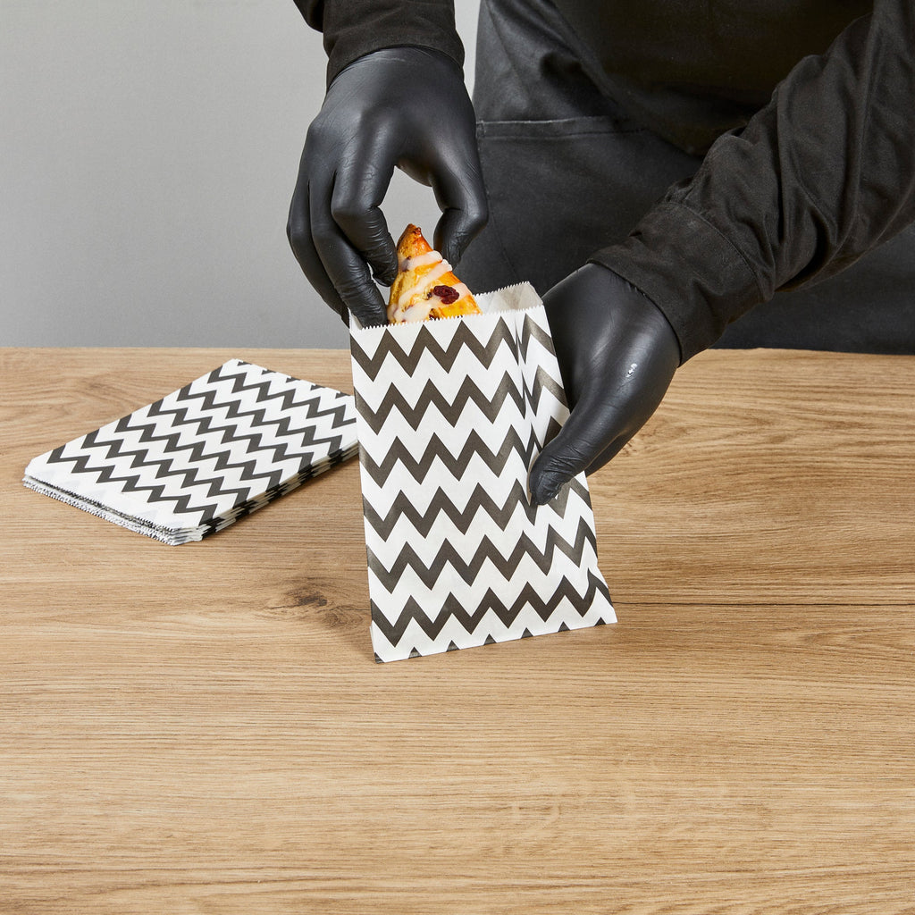 Bag Tek Rectangle Black Paper Bag - Zig Zags - 7" x 5" - 100 count box