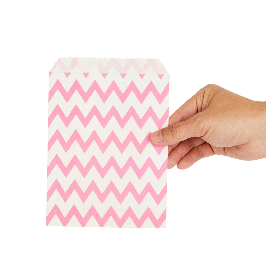 Bag Tek Rectangle Pink Paper Bag - Zig Zags - 7" x 5" - 100 count box
