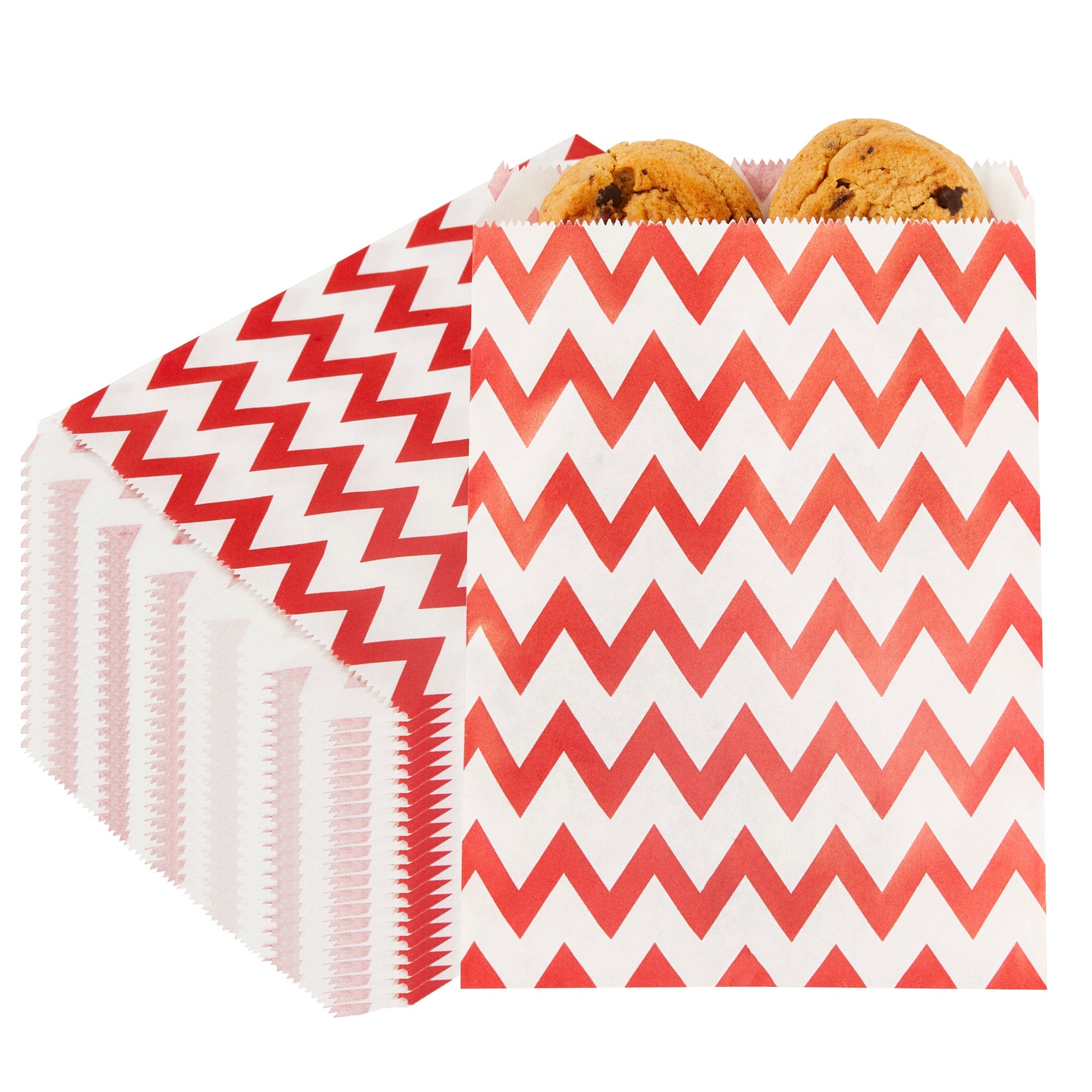 Bag Tek Rectangle Red Paper Bag - Zig Zags - 7" x 5" - 100 count box