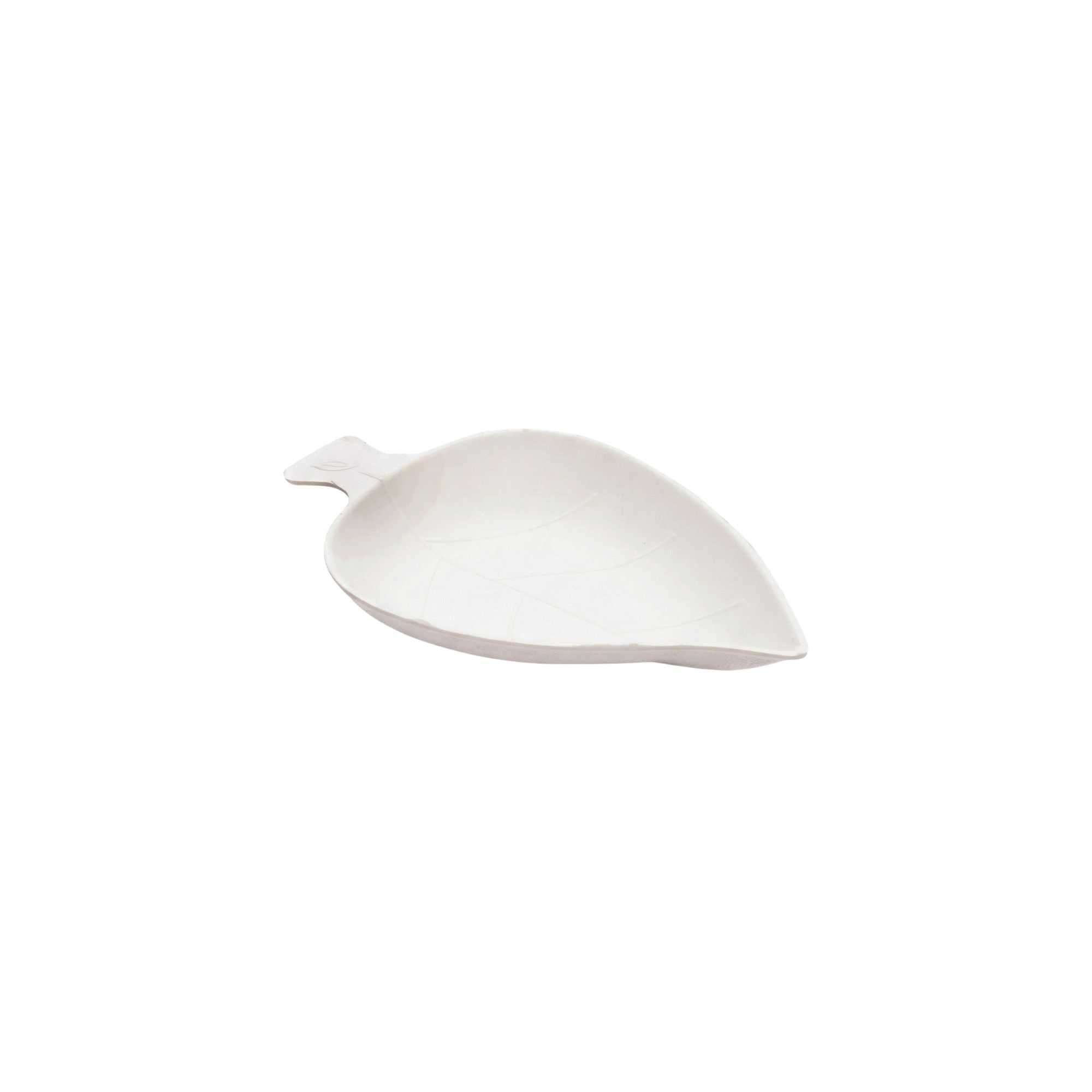 Pulp Tek Leaf White Sugarcane / Bagasse Tasting Dish - 3 3/4" x 2 1/4" - 100 count box