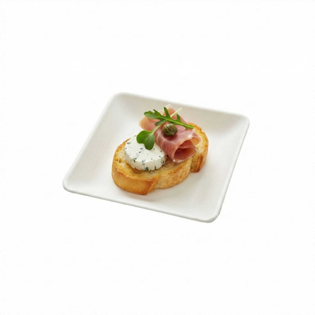 Pulp Tek Square White Sugarcane / Bagasse Mini Modern Plate - 2 1/2" x 2 1/2" - 100 count box