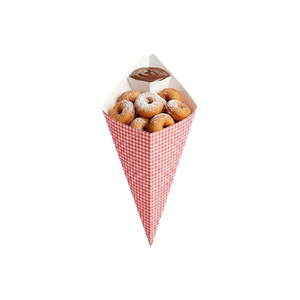 Cone Tek Picnic Print Paper Food Cone - with Dipping Pocket - 9 1/2" x 5 1/2" - 100 count box