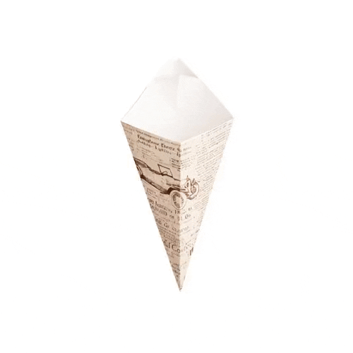 Cone Tek Newsprint Paper Food Cone - with Dipping Pocket - 11" x 6 1/2" - 100 count box