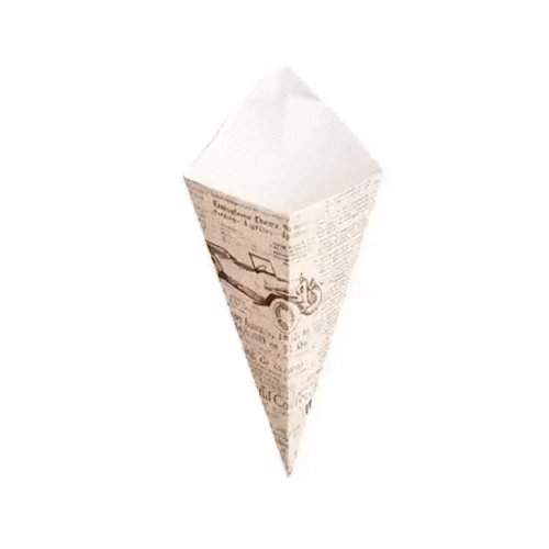 Cone Tek Newsprint Paper Food Cone - with Dipping Pocket - 15" x 9" - 100 count box