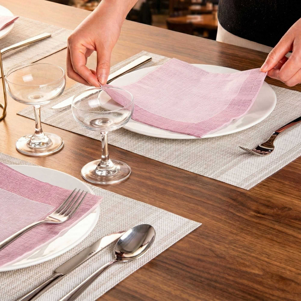Luxenap Square White Paper Napkin - Super Lux, with Burgundy Threads - 15 3/4" x 15 3/4" - 25 count box