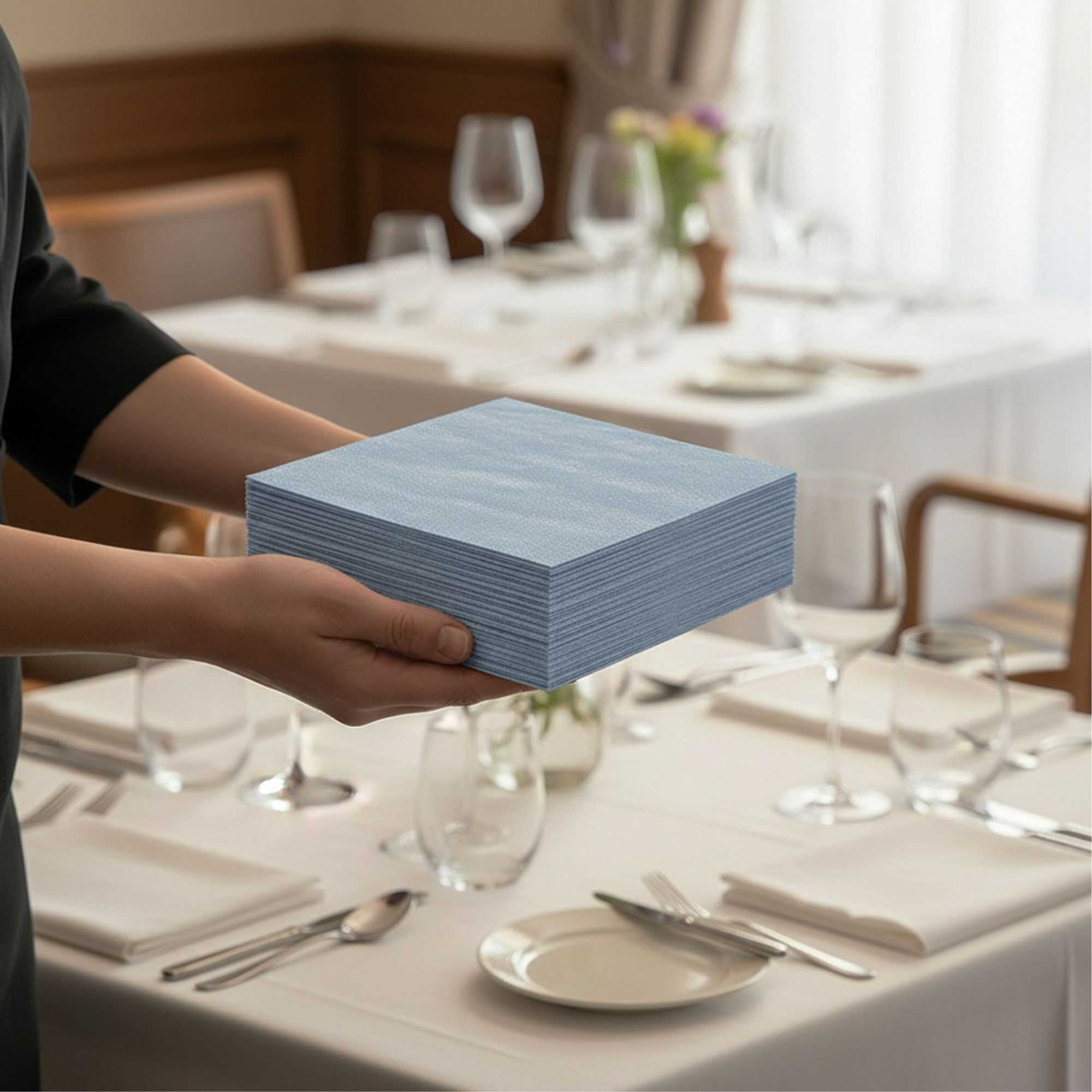 Luxenap Square Blue Denim Paper Napkin - Air Laid - 15 3/4" x 15 3/4" - 25 count box