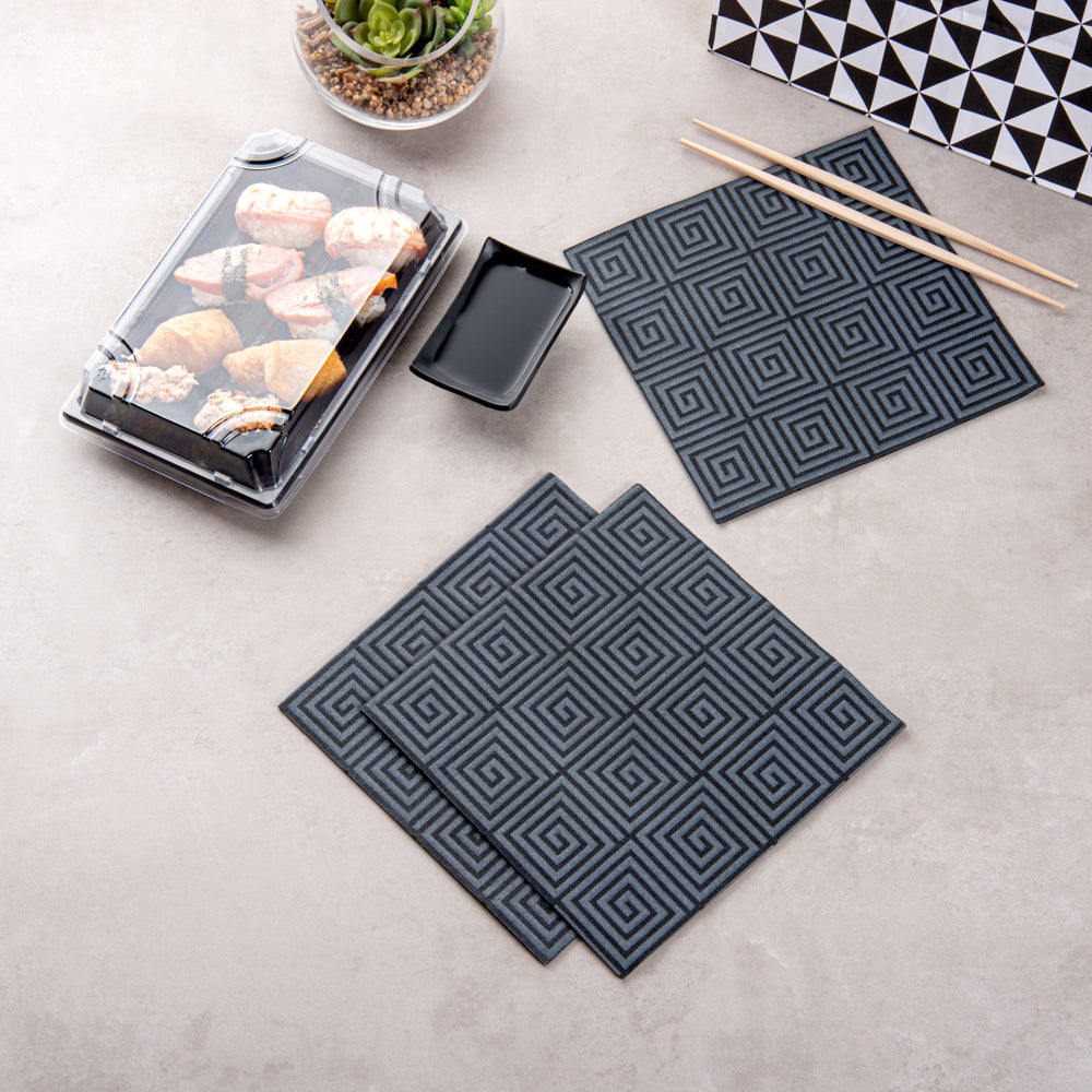 Luxenap Square Greco Black Paper Napkin - Air Laid - 15 3/4" x 15 3/4" - 25 count box