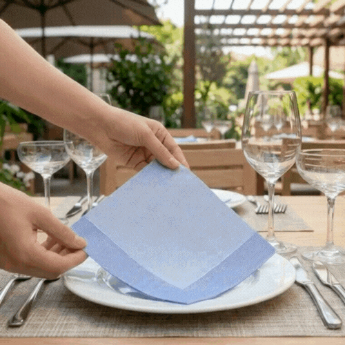 Luxenap Square White Paper Napkin - Super Lux, with Blue Threads - 15 3/4" x 15 3/4" - 600 count box