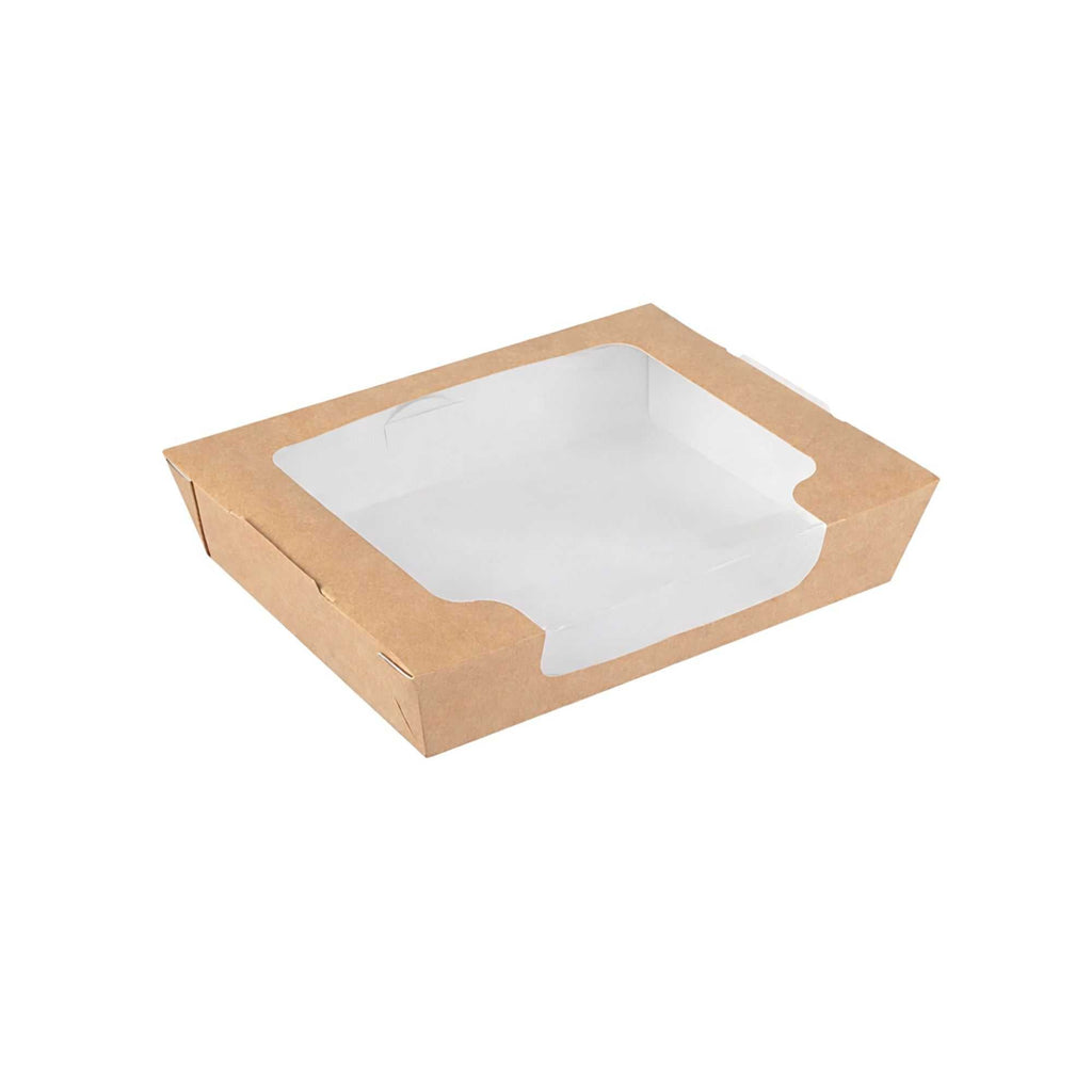 Cafe Vision 40 oz Rectangle Kraft Paper Large Bio Salad Box - 8 1/4" x 6 1/4" x 1 1/2" - 200 count box